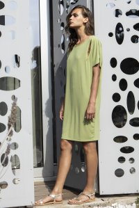 Jersey cut-out mini dress with knitted details bright green