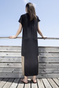 Jersey midi tunic dress with knitted details black
