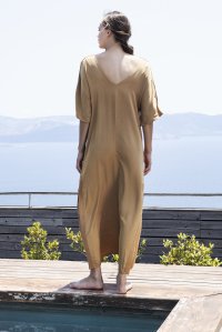 Tunic dress with knitted details summer camel