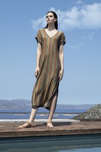 Λούρεξ  v-φόρεμα  σε άνετη γραμμή dark grey - tan gold - orange - khaki
