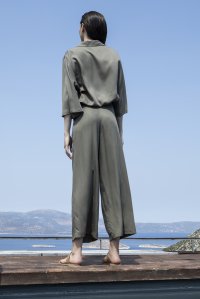 Tencel paperbag trousers with knitted belt khaki