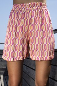 Printed shorts with knitted details orange - fuchsia - sand