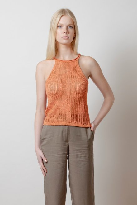 Lurex open knit top orange