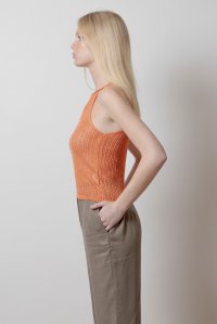 Lurex open knit top orange