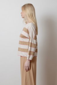 Lurex-cotton blend striped sweater light beige-tan gold-fuchsia