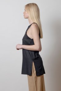 Linen blend sleevless top with knitted details black