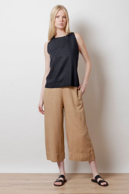 Linen crop top with knitted details black