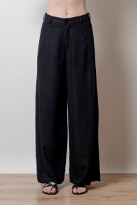 linen blend wide leg pants with knitted belt black