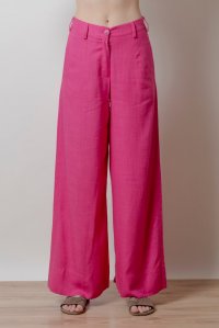 linen blend wide leg pants with knitted belt fuchia