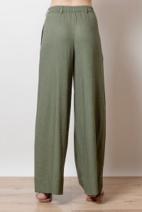 linen blend wide leg pants with knitted belt khaki
