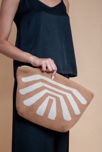 Cotton blend knitted  cluch bag chocolate-alabaster