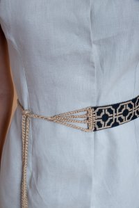 Cotton lurex handmade knitted belt black - tan gold