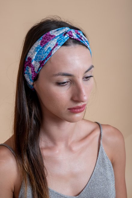 Printed cotton voile headband blue-violet