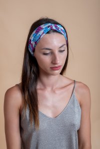 Printed cotton voile headband blue-violet