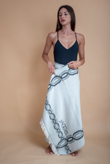 Towel pareo with chain pattern ivory-black