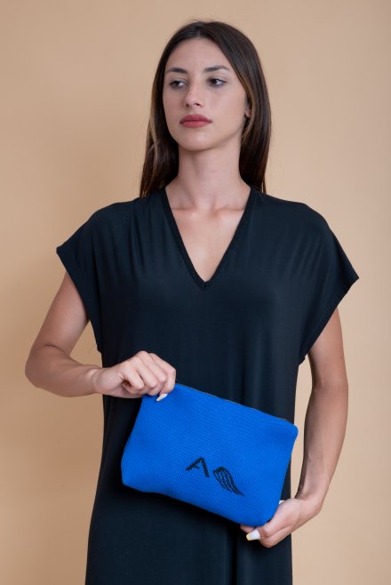 Cotton lurex logo clutch bag cobalt blue-black