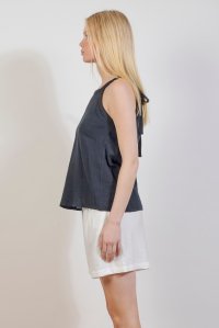 Cotton gauze sleeveless top with knitted details black