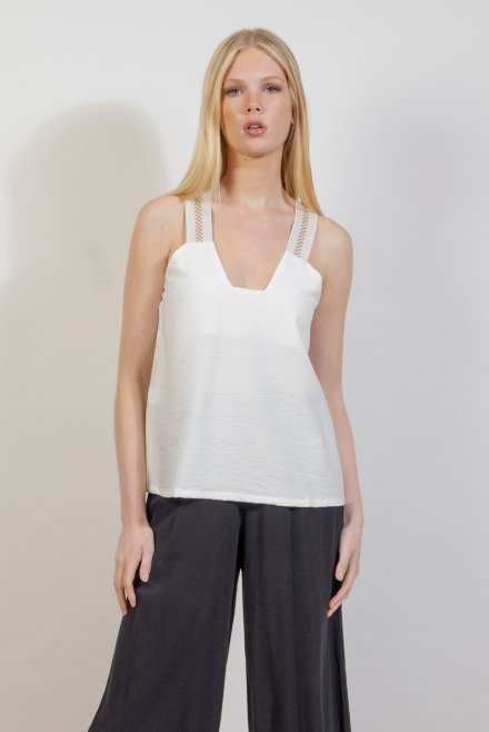 Tank top with knitted details ivory