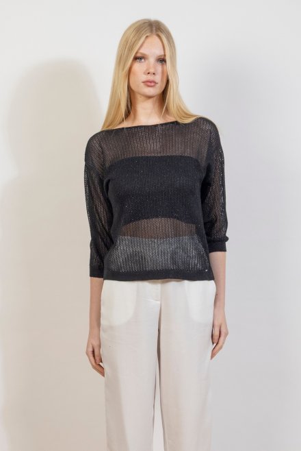 Lurex open-knit cropped top black