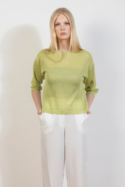 Lurex open-knit cropped top bright green