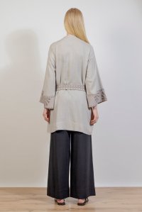 Linen blend kimono with knitted details ice
