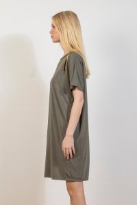 Jersey cut-out mini dress with knitted details khaki