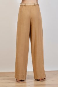 linen blend wide leg pants with knitted belt dark beige
