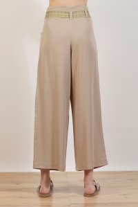 Tencel paperbag trousers with knitted belt taupe