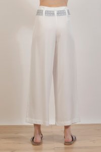 Tencel paperbag trousers with knitted belt white