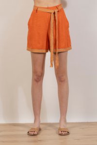 Linen blend shorts with knitted details orange