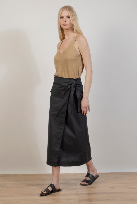 Poplin wrap skirt with pocket black