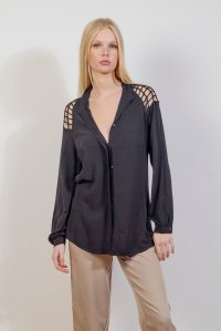Κρέπ πουκάμισο με πλεκτές λεπτομέρειες black