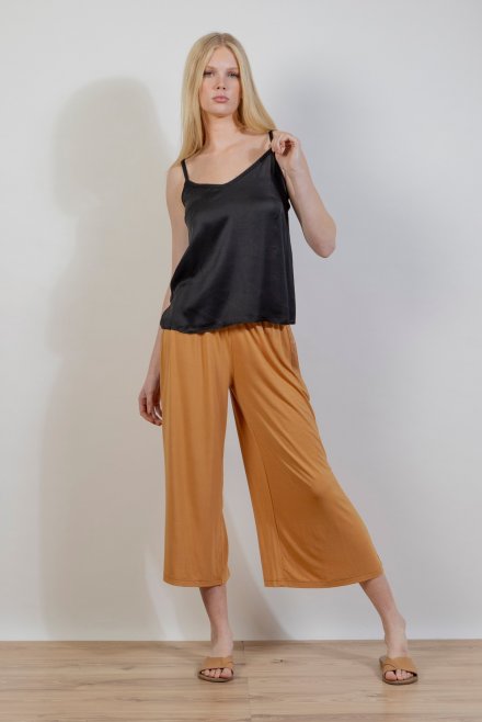 Jersey wide leg pants with knitted details summer camel