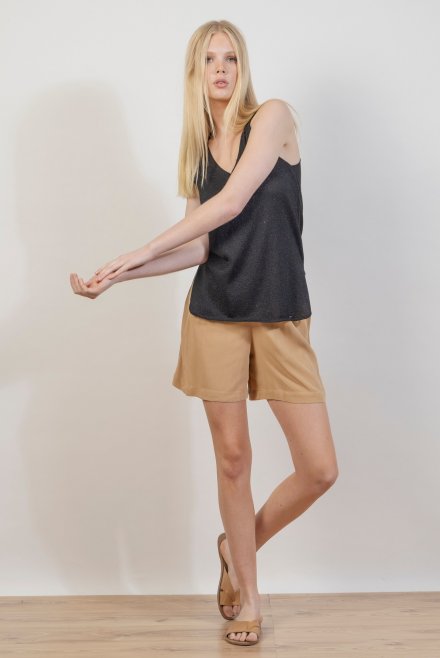 Crepe marocaine shorts with knitted details dark beige