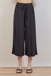 Crepe marocaine cropped wide leg pants with knitted details black