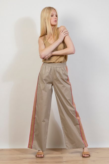 Poplin trackpants with knitted details taupe