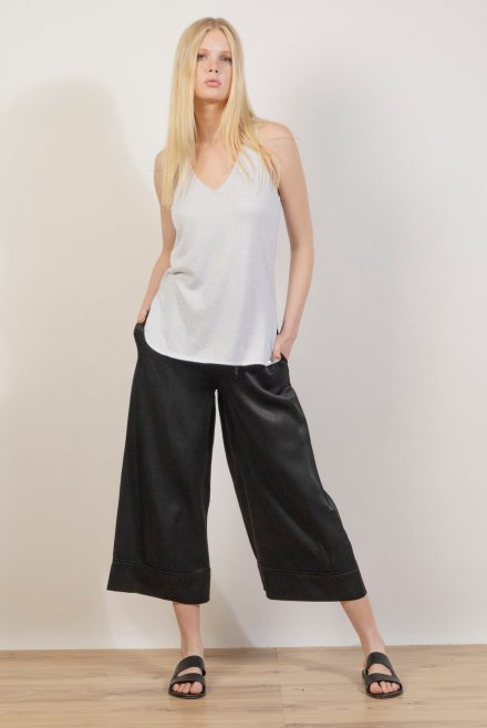 Cropped pants with knitted details black