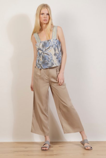 Tencel paperbag trousers with knitted belt taupe