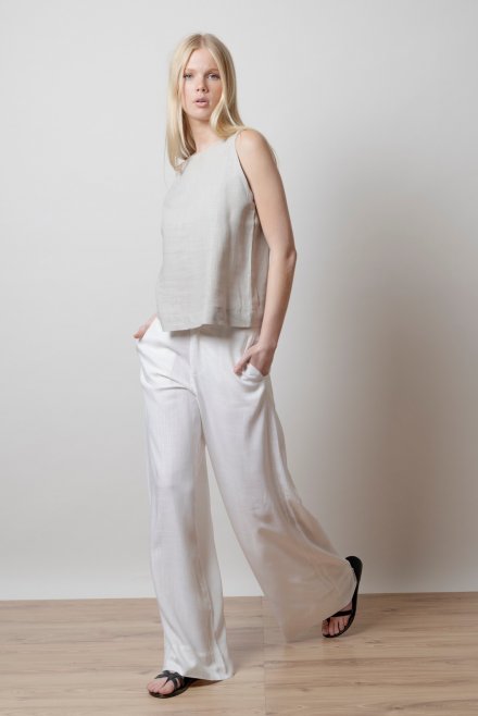 linen blend wide leg pants with knitted belt ivory