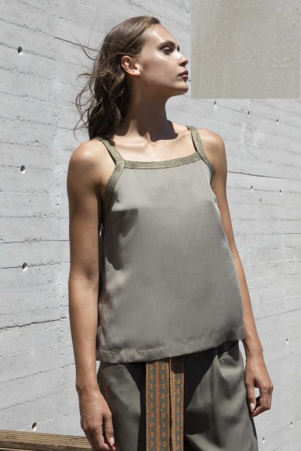 Tencel top with knit straps taupe