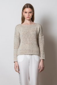 Cotton blend boat neck sweater sand