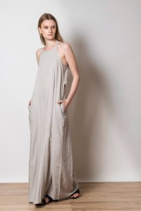 Linen blend cut-out dress with knitted details ice