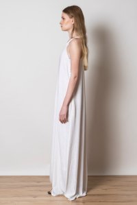Φόρεμα με λινό και πλεκτές λεπτομέρειες ivory