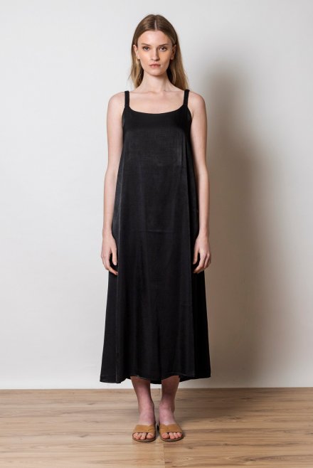 Slip midi dress with knitted details black