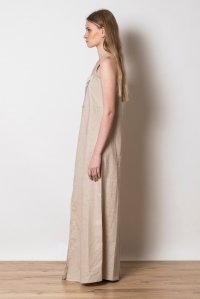 Λινό μακρύ φόρεμα με πλεκτές λεπτομέρειες sand