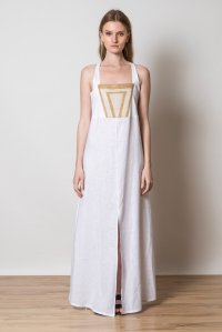 Linen maxi  dress with knitted details white