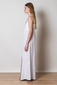 Λινό μακρύ φόρεμα με πλεκτές λεπτομέρειες white