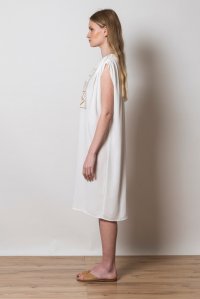 Crepe marocaine mini dress with knitted details ivory