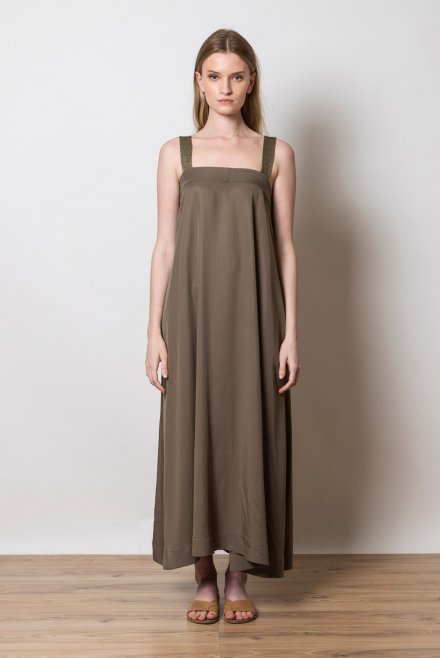 Tencel dress with knitted straps taupe