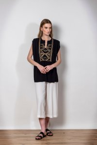 Crepe marocaine top with knitted details black